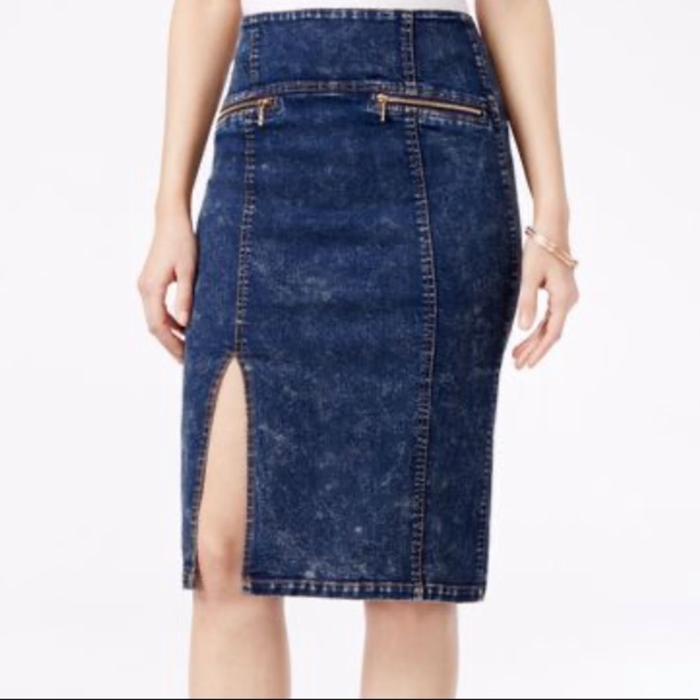 Acid Wash Denim Midi Skirt